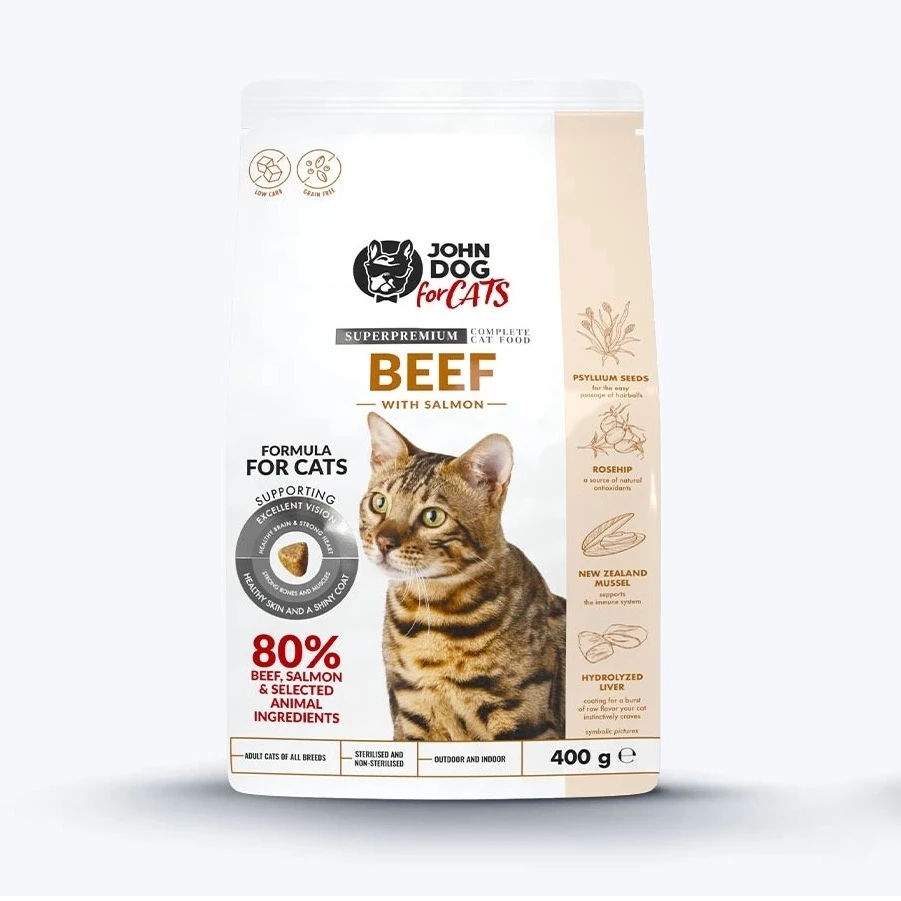 JOHN DOG CATS wołowina z łososiem 0,4kg/1,5kg - sucha karma dla kotów