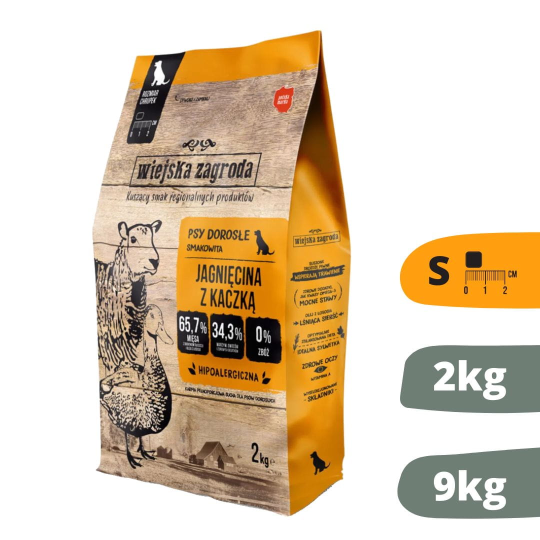Wiejska Zagroda (jagnięcina z kaczką) 2kg/9kg S - sucha karma dla psów