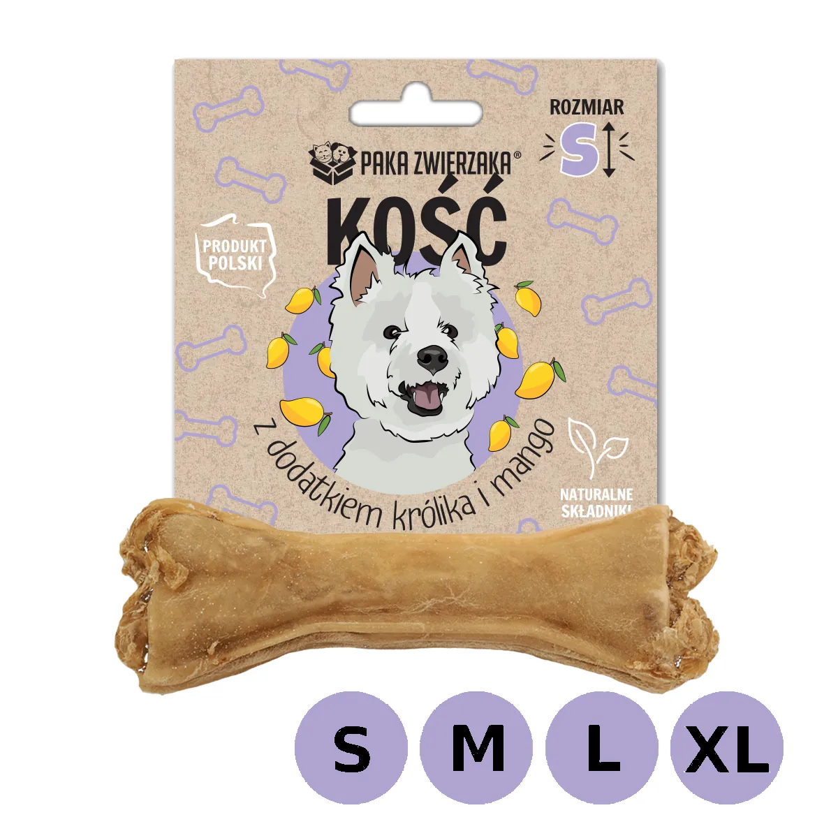 Paka Zwierzaka Kość z dodatkiem królika i mango S/M/L/XL - przysmak dla psów
