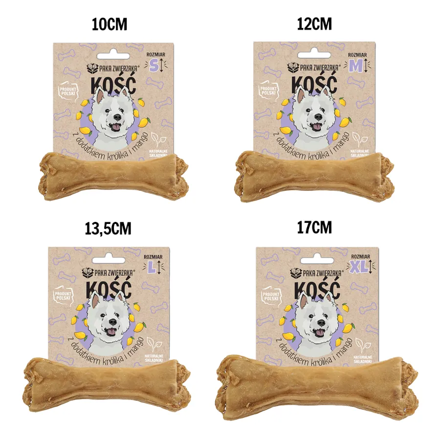 Paka Zwierzaka Kość z dodatkiem królika i mango S/M/L/XL - przysmak dla psów
