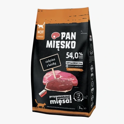 Pan Mięsko (cielęcina z kaczką) M 0,4kg/1,6kg/5kg - sucha karma dla kotów