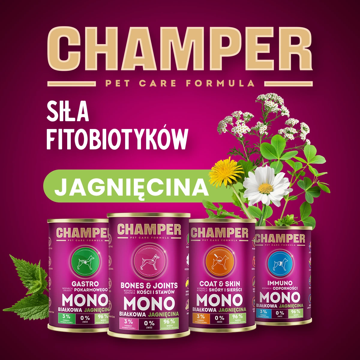 Champer Coat&Skin mono jagnięcina 400g - mokra karma dla psów