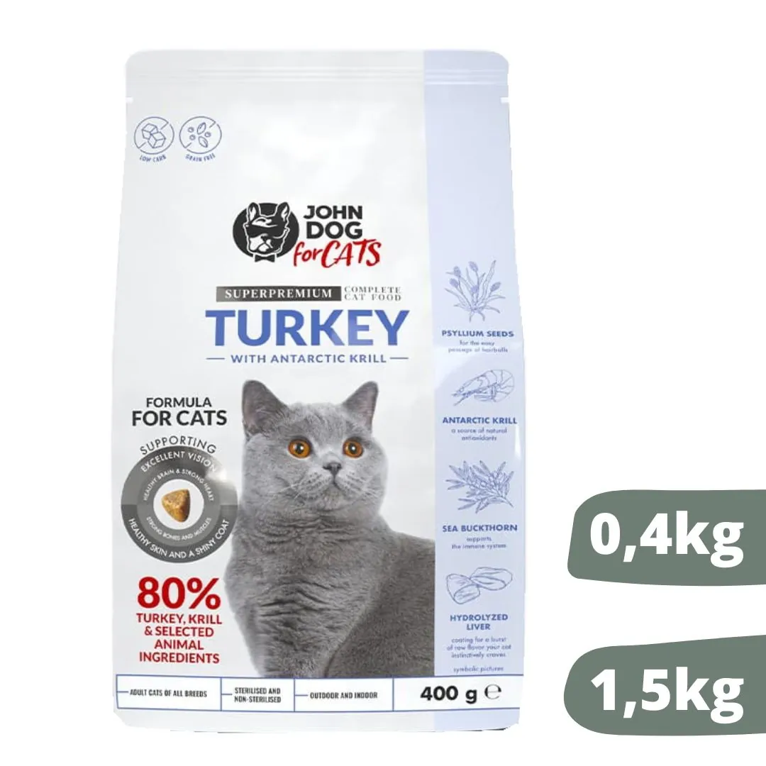 JOHN DOG CATS indyk z krylem 0,4kg/1,5kg - sucha karma dla kotów