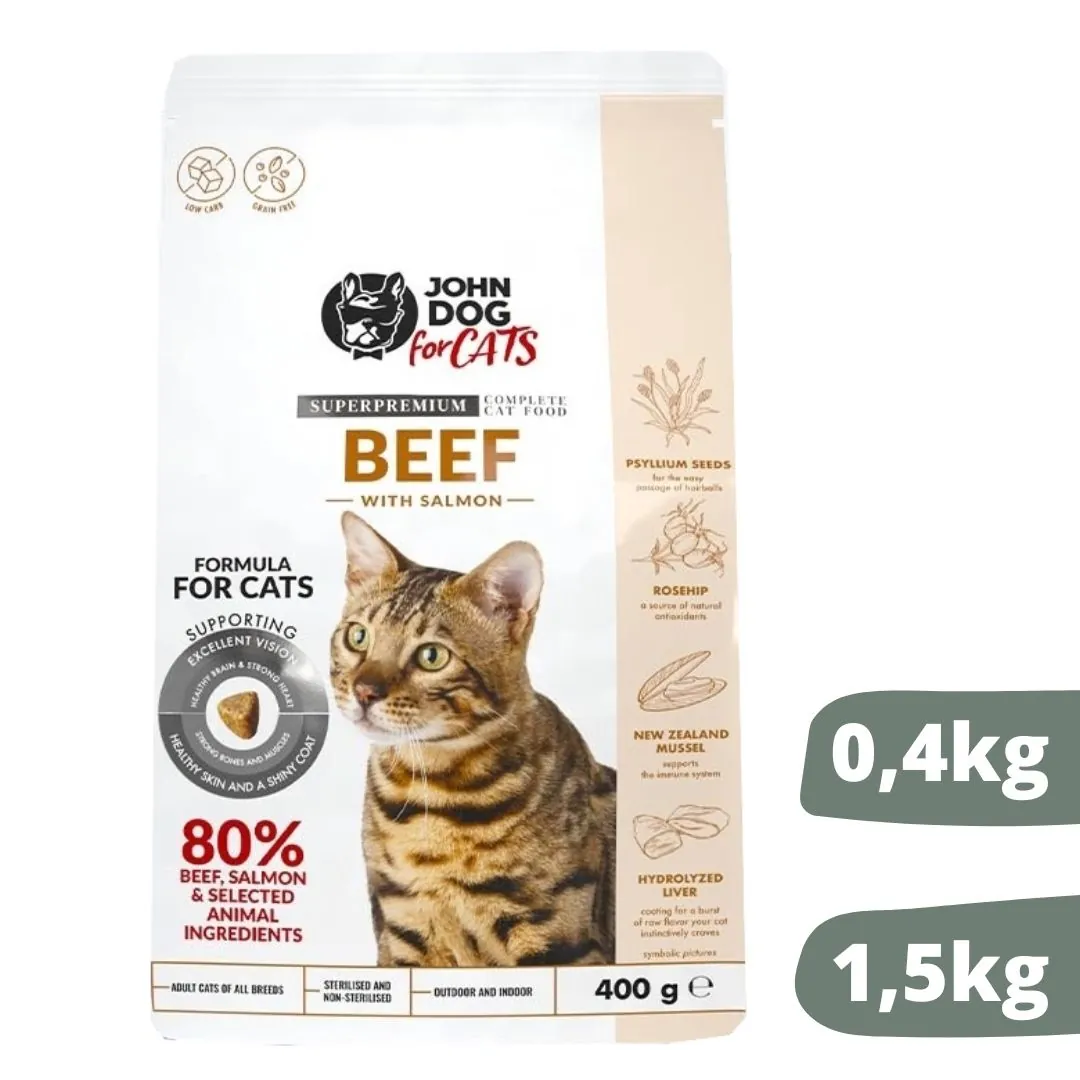 JOHN DOG CATS wołowina z łososiem 0,4kg/1,5kg - sucha karma dla kotów