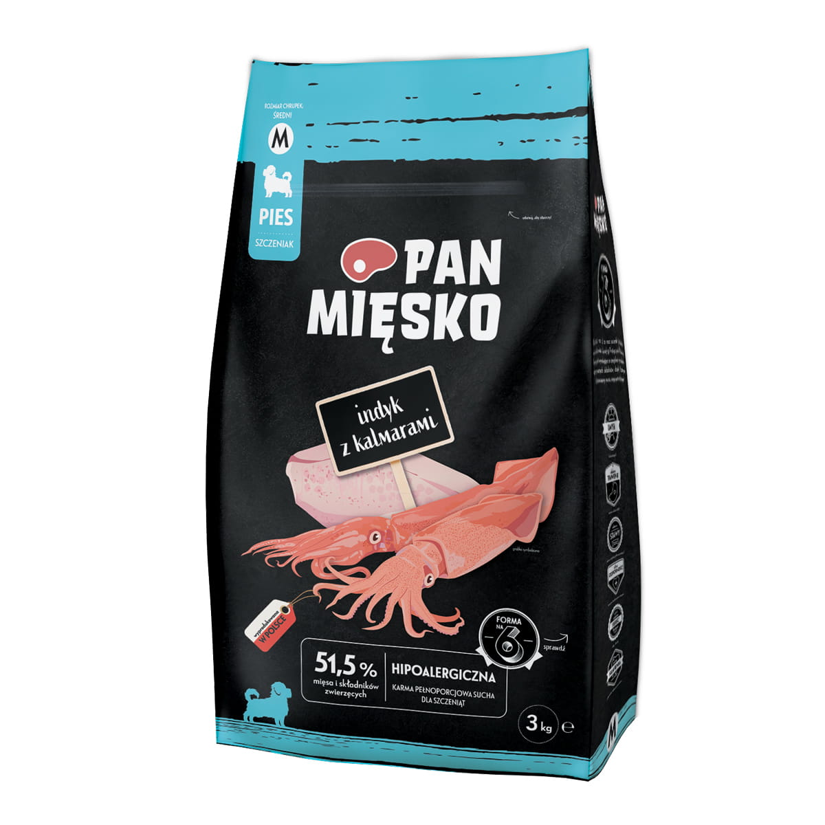 Pan Mięsko indyk z kalmarami 3kg/9kg M - sucha karma dla szczeniąt