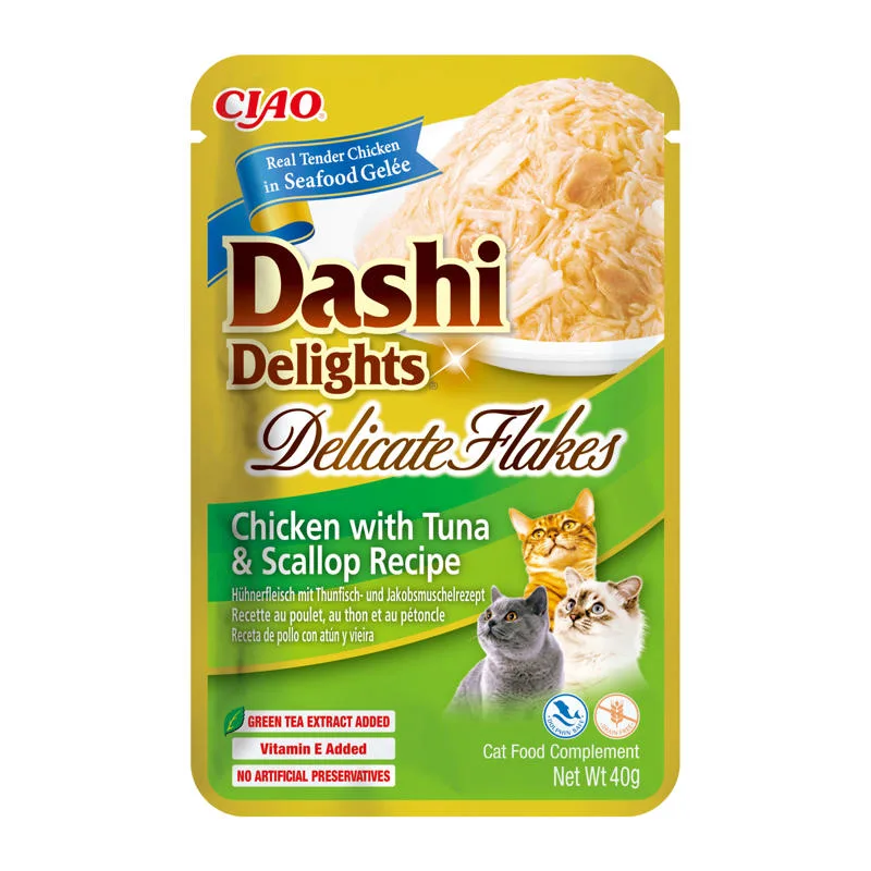 Inaba Dashi Cat Delights Flakes kurczak tuńczyk małże 40g