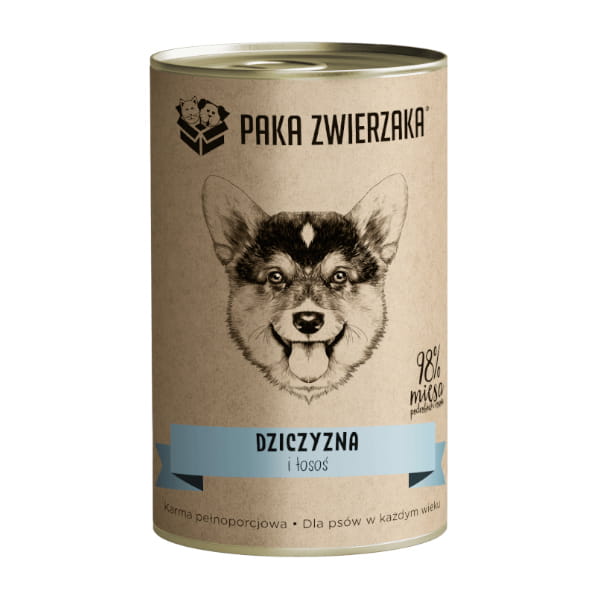 Paka Zwierzaka (dziczyzna i łosoś) puszka 400g - mokra karma dla szczeniąt i dorosłych psów