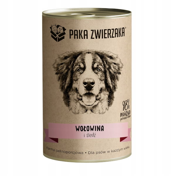 Paka Zwierzaka (wołowina i śledź) puszka 400g - mokra karma dla szczeniąt i dorosłych psów
