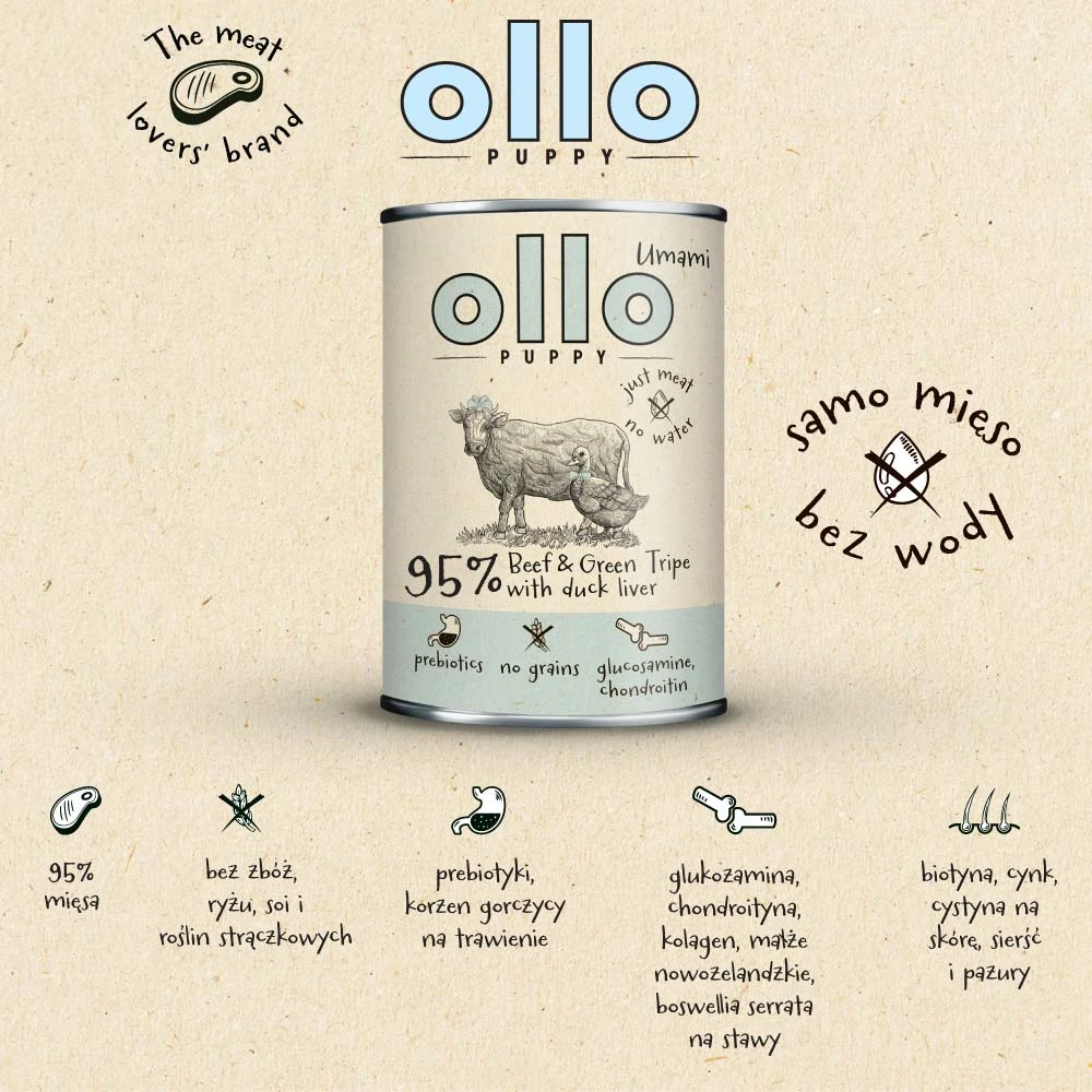 Ollo PUPPY Umami Wołowina i żwacze 400g/850g