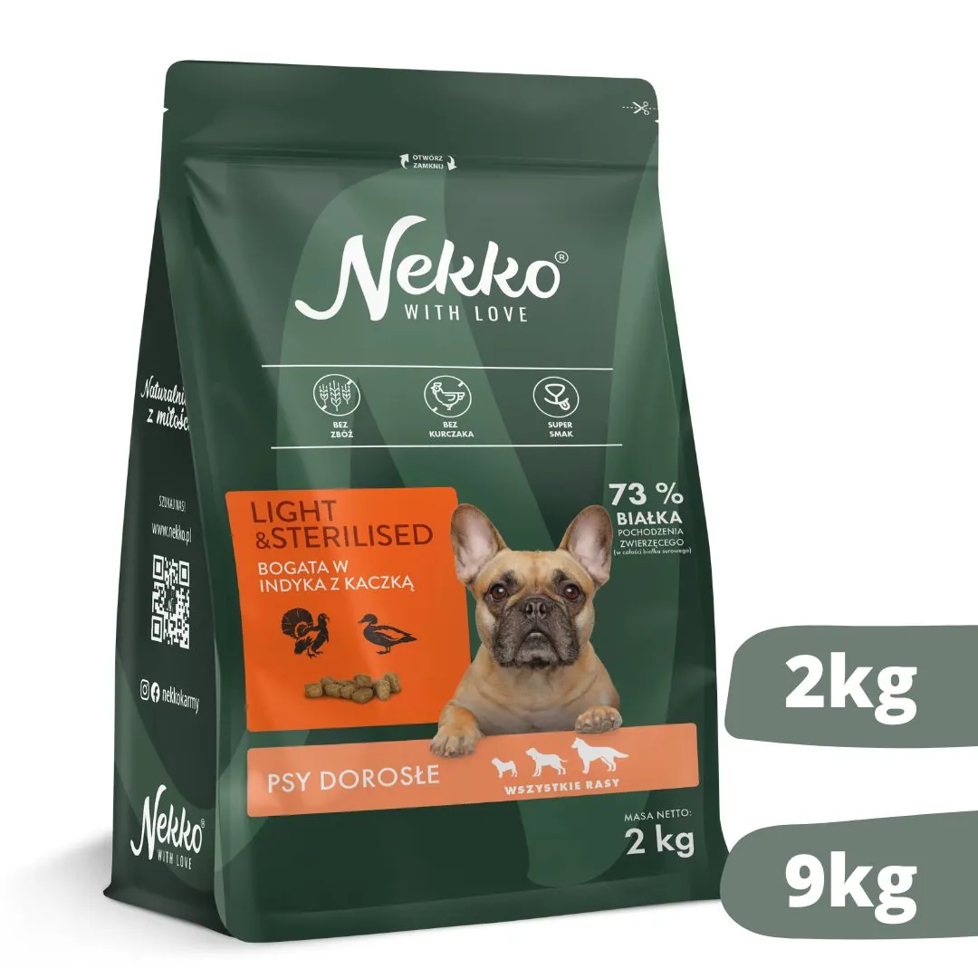 Nekko Light&Sterilised indyk kaczka 2kg/9kg - sucha karma dla psów