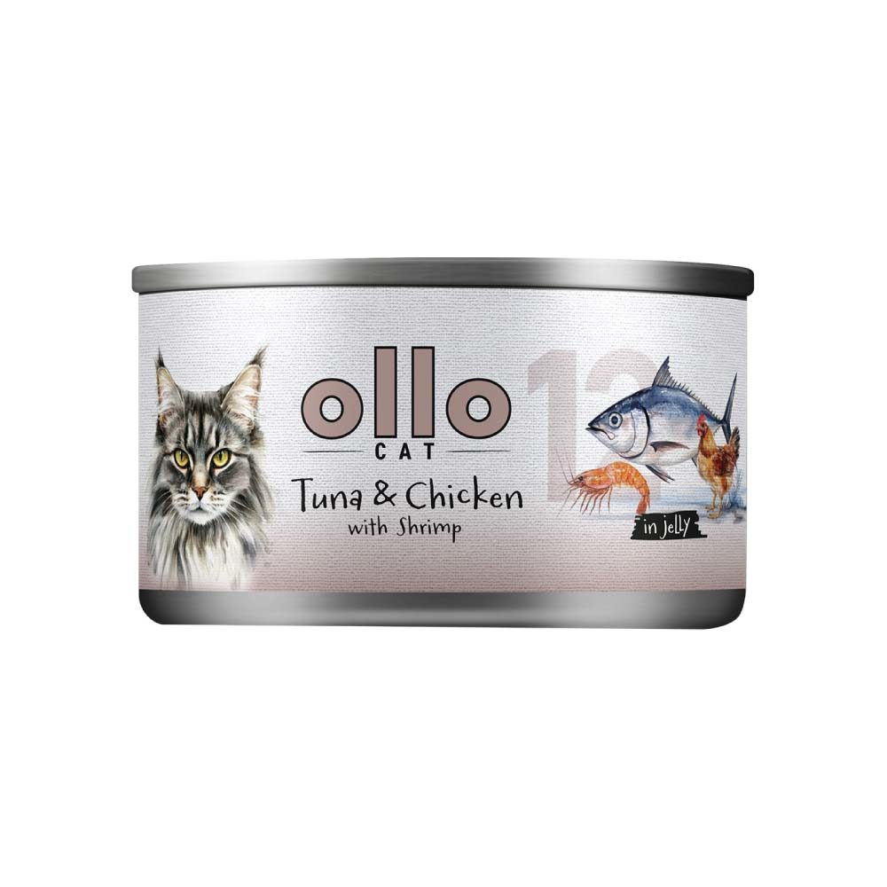 Ollo nr 12 - Tuńczyk Kurczak Krewetki - mokra karma w galaretce dla kota 70g