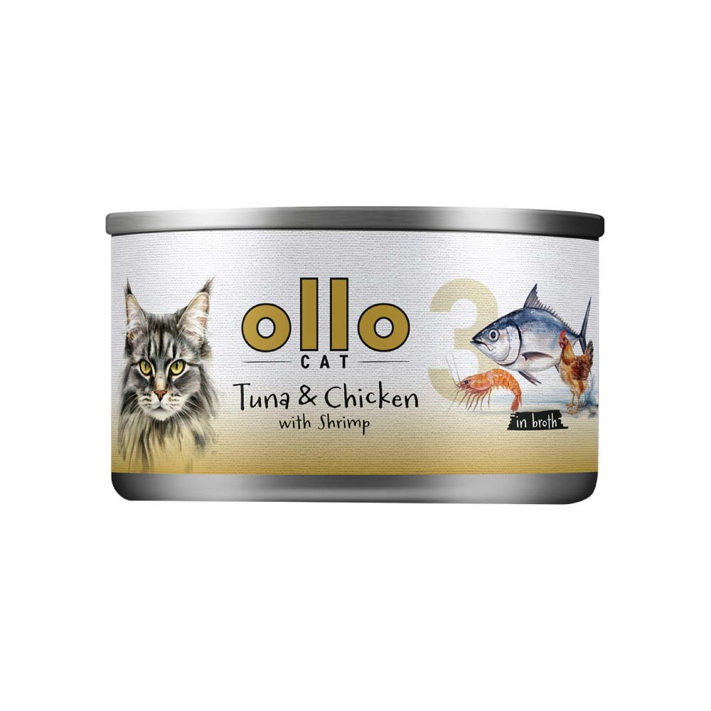 Ollo nr 3 - Tuńczyk Kurczak Krewetka - mokra karma w sosie dla kota 70g
