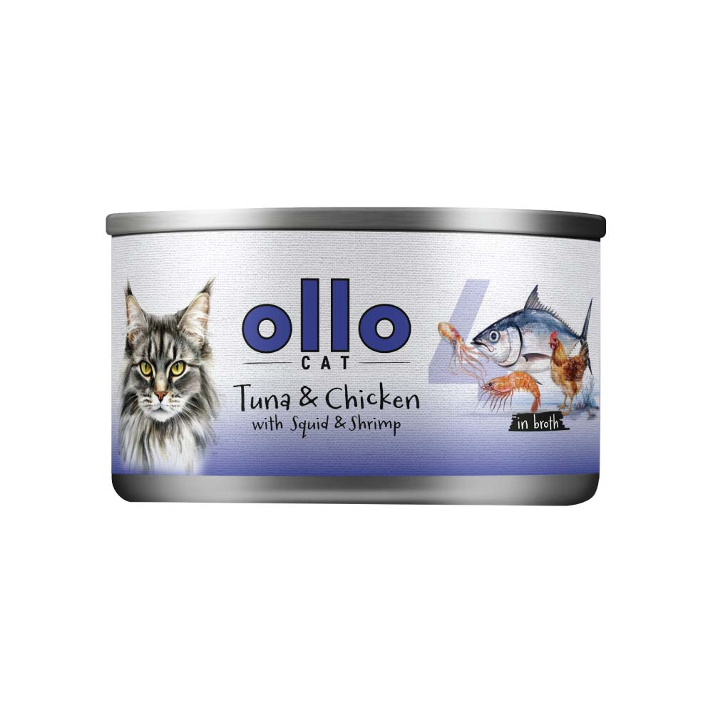 Ollo nr 4 - Tuńczyk Kurczak Kalmar Krewetki - mokra karma w sosie dla kota 70g