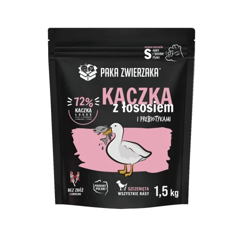 Paka Zwierzaka Puppy kaczka z łososiem 1,5kg/3kg - sucha karma dla szczeniąt