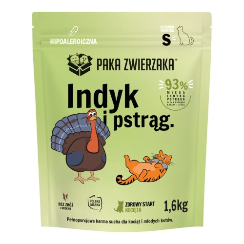 Paka Zwierzaka Indyk Pstrąg S 400g/1,6kg - sucha karma dla kociąt