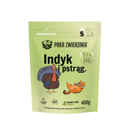 Paka Zwierzaka Indyk Pstrąg S 400g/1,6kg - sucha karma dla kociąt