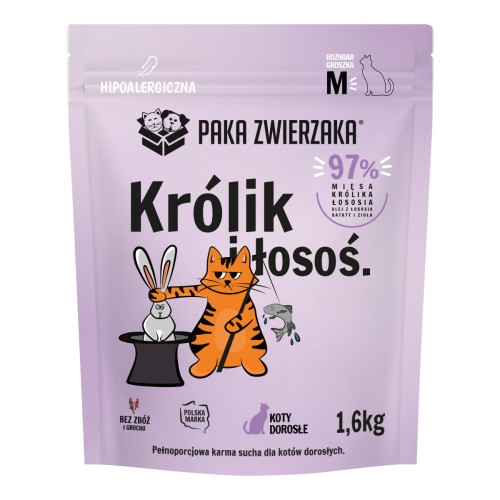 Paka Zwierzaka Królik Łosoś M 400g/1,6kg - sucha karma dla kotów dorosłych