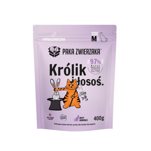 Paka Zwierzaka Królik Łosoś M 400g/1,6kg - sucha karma dla kotów dorosłych
