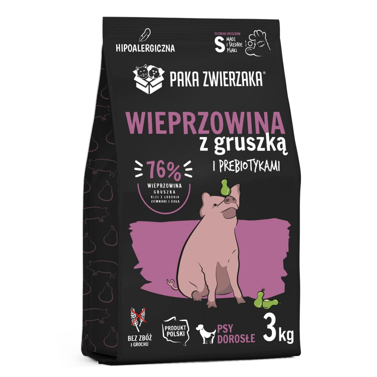 Paka Zwierzaka Wieprzowina z gruszką S 1,5kg/3kg - sucha karma dla psów