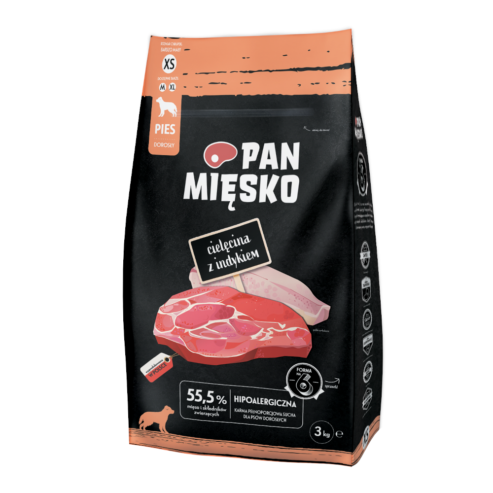 Pan Mięsko (cielęcina z indykiem) 3kg/9kg - sucha karma dla psów