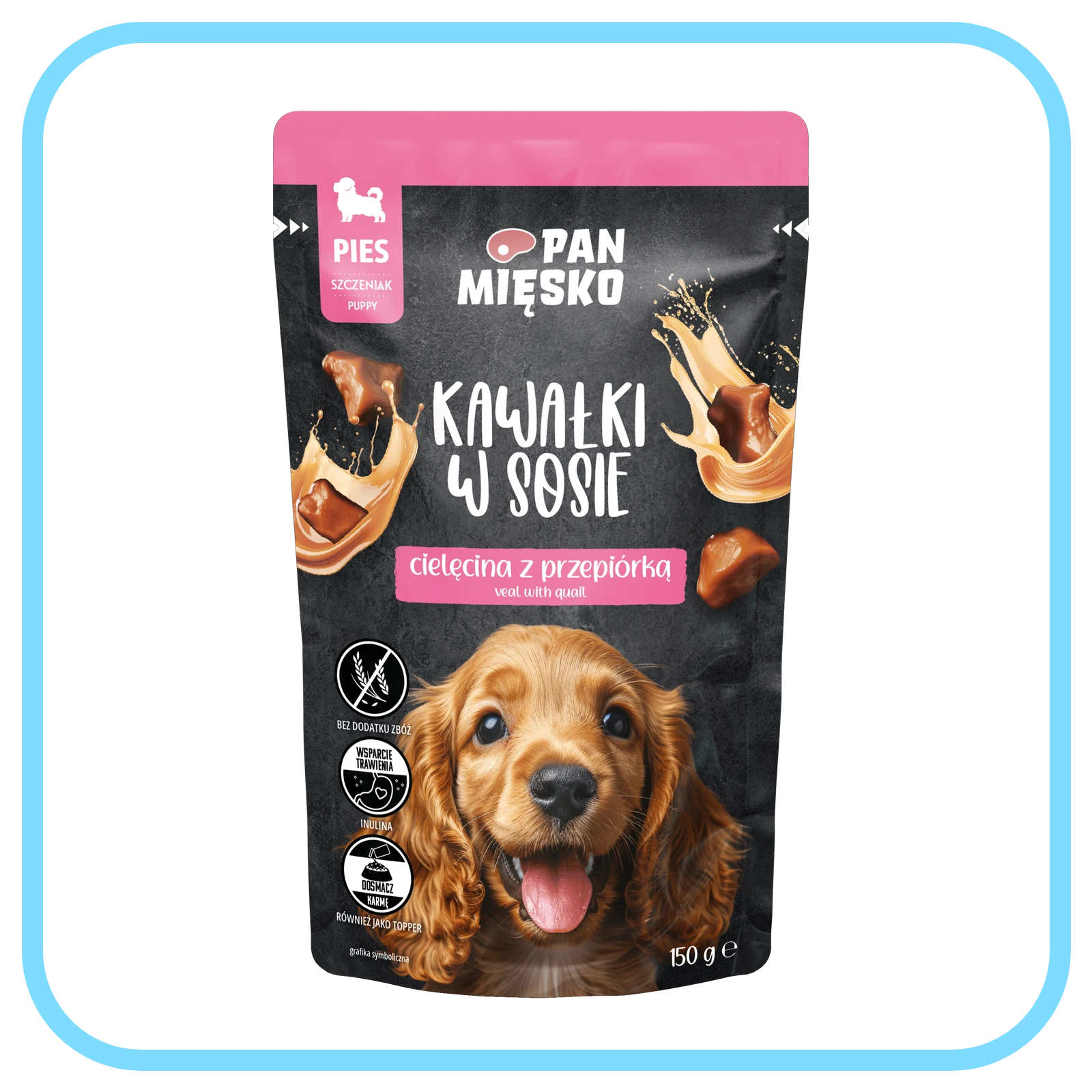 Pan Mięsko w sosie Cielęcina z przepiórką 150g - mokra karma dla szczeniąt
