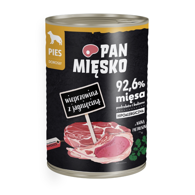 Pan Mięsko Wieprzowina Jagnięcina 400g - puszka dla psa