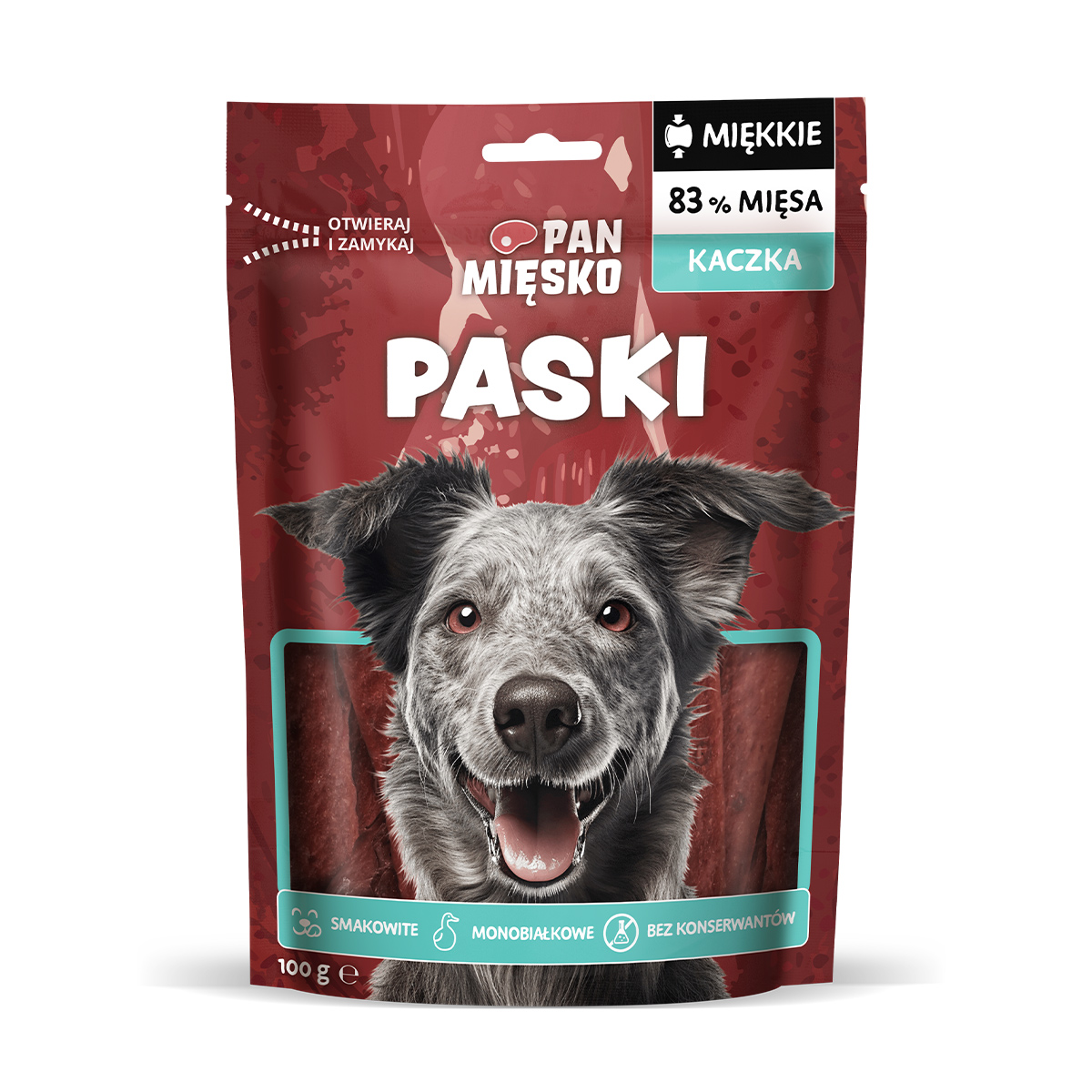 Pan Mięsko Paski z kaczką 100g - przysmak dla psa
