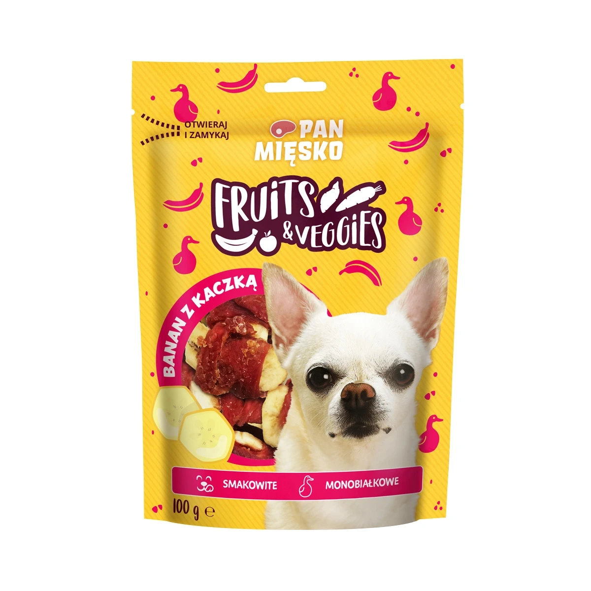 Pan Mięsko Fruits & Veggies Banan Kaczka 100g - przysmak dla psa