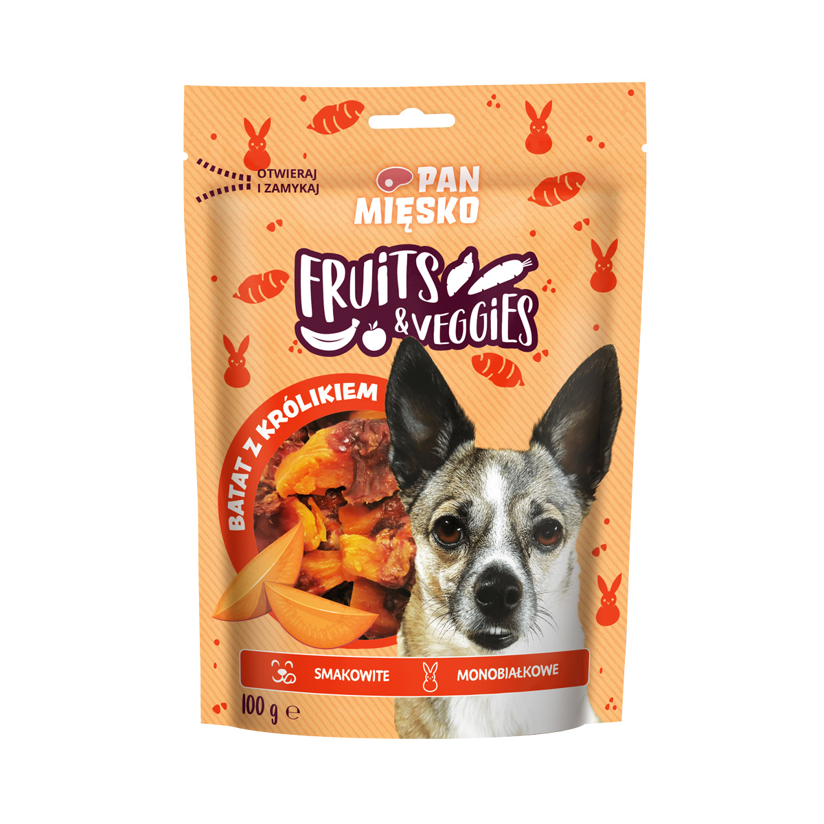 Pan Mięsko Fruits & Veggies Batat Królik 100g - przysmak dla psa