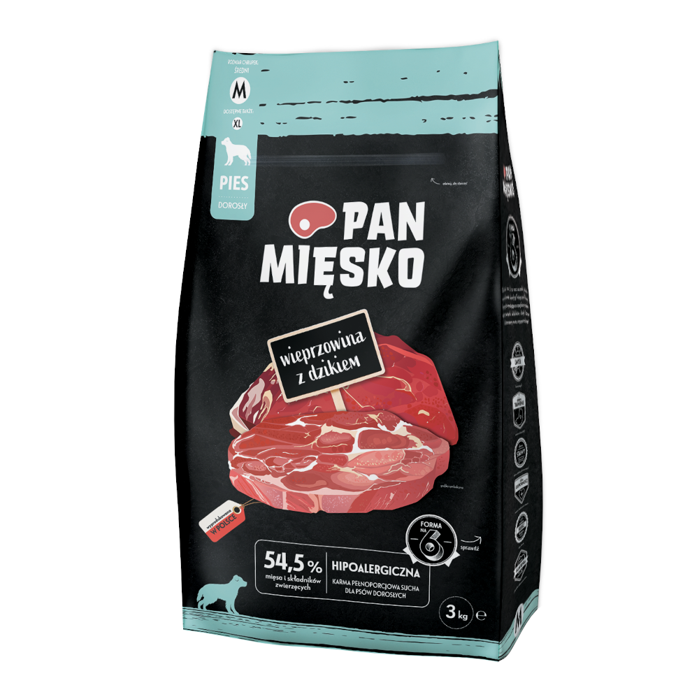 Pan Mięsko (wieprzowina z dzikiem) 3kg/9kg - sucha karma dla psów