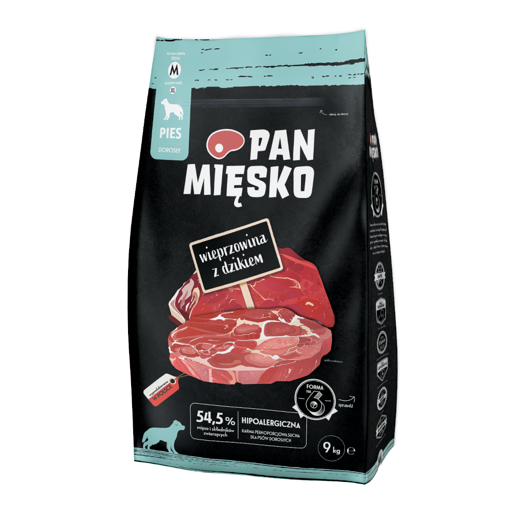 Pan Mięsko (wieprzowina z dzikiem) 3kg/9kg - sucha karma dla psów