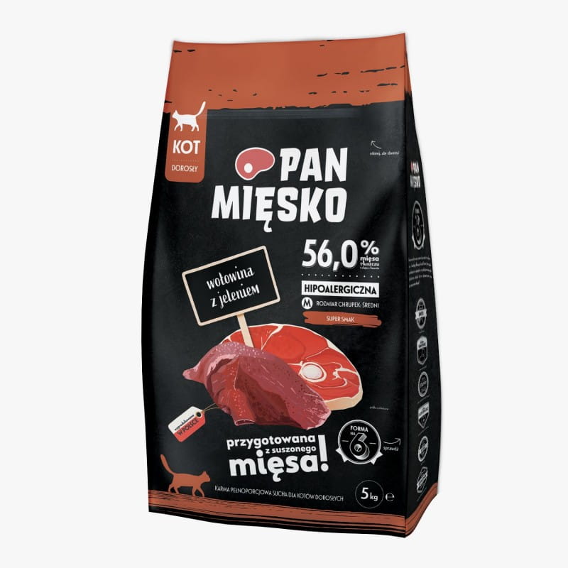 Pan Mięsko (wołowina z jeleniem) M 0,4kg/1,6kg - sucha karma dla kotów