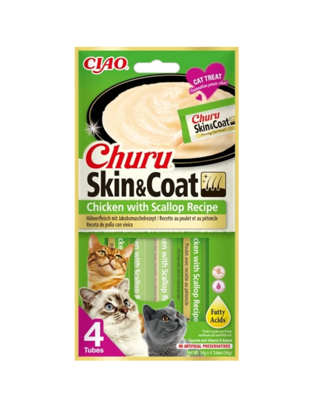 Inaba Churu Cat Skin&Coat kurczak małże 4x14g - przysmak dla kota w kremie