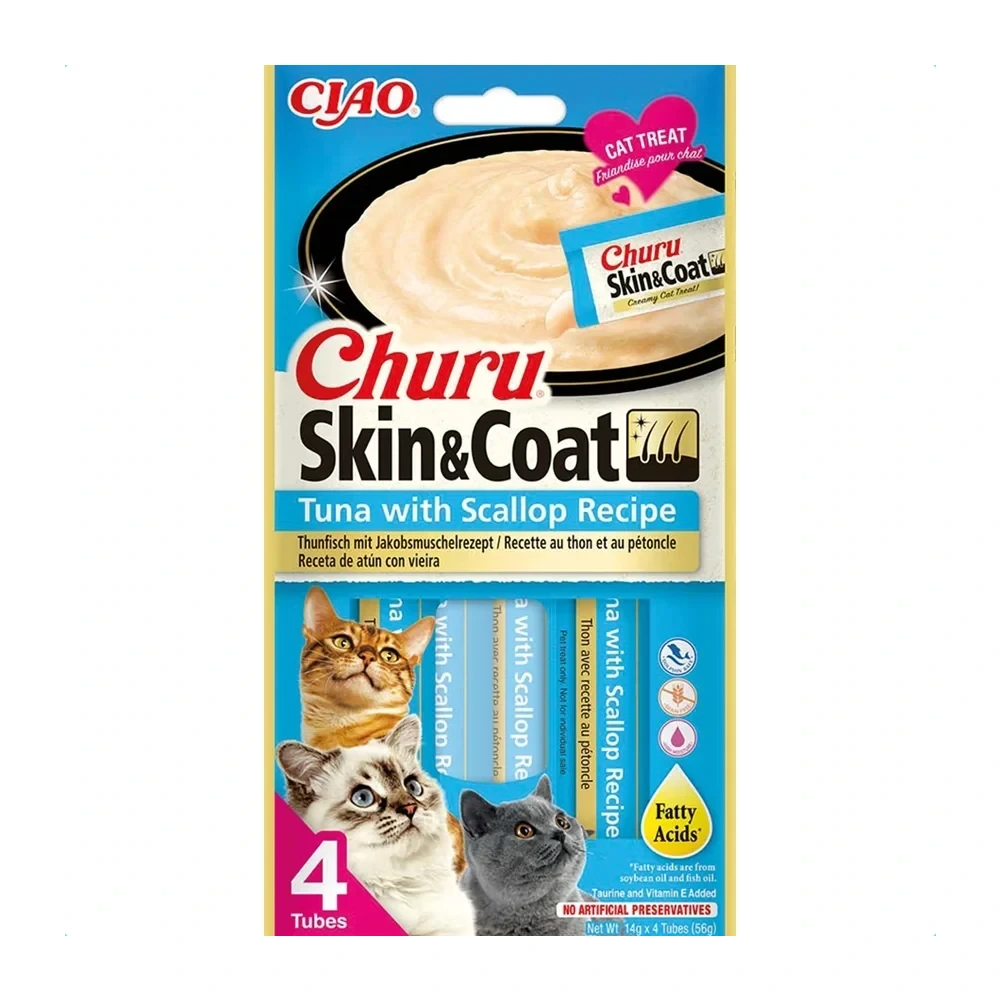 Inaba Churu Cat Skin&Coat tuńczyk małże 4x14g - przysmak dla kota w kremie