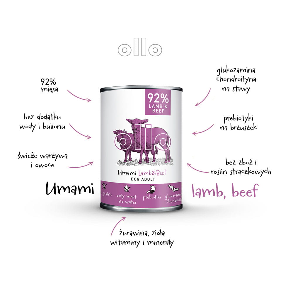 Ollo Umami Jagnięcina i Wołowina puszka 400/850g