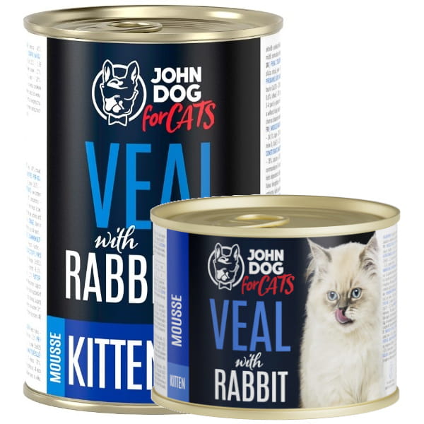 John Dog Cats cielęcina z królikiem w musie puszka 200g/400g - mokra karma dla kociąt
