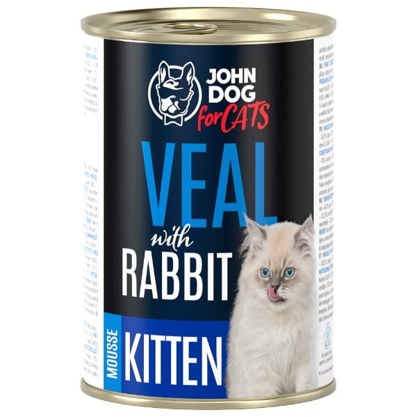 John Dog Cats cielęcina z królikiem w musie puszka 200g/400g - mokra karma dla kociąt