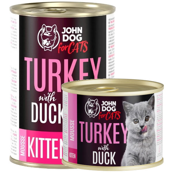John Dog Cats indyk z kaczką w musie puszka 200g/400g - mokra karma dla kociąt