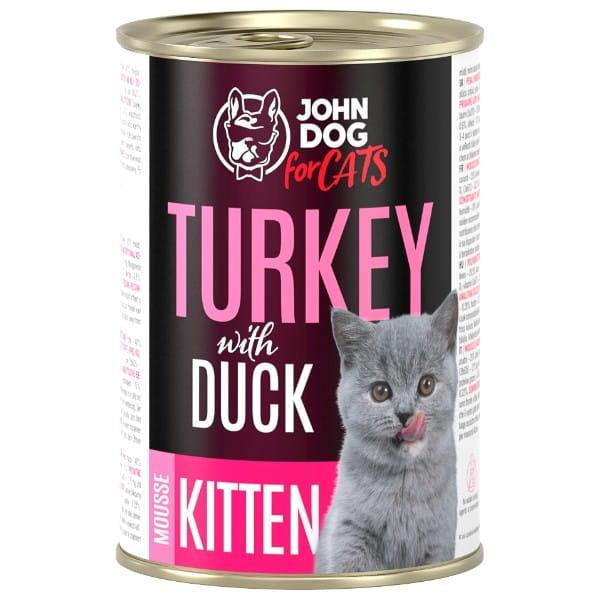 John Dog Cats indyk z kaczką w musie puszka 200g/400g - mokra karma dla kociąt