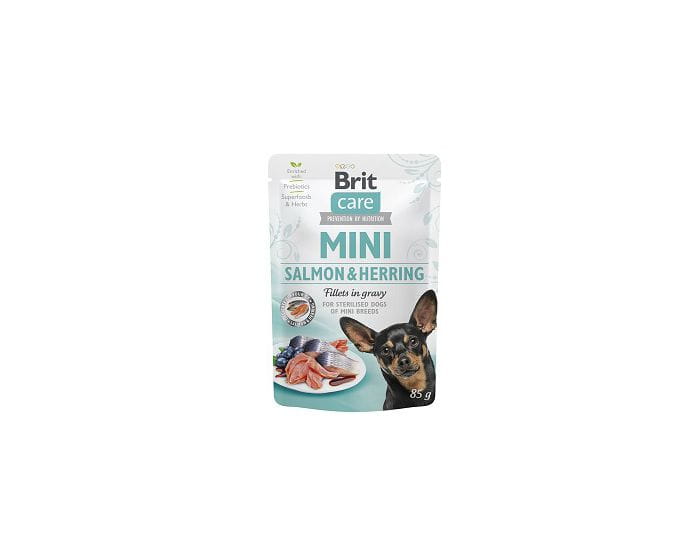 Brit Care Mini łosoś ze śledziem w sosie saszetka 85g - mokra karma dla psów
