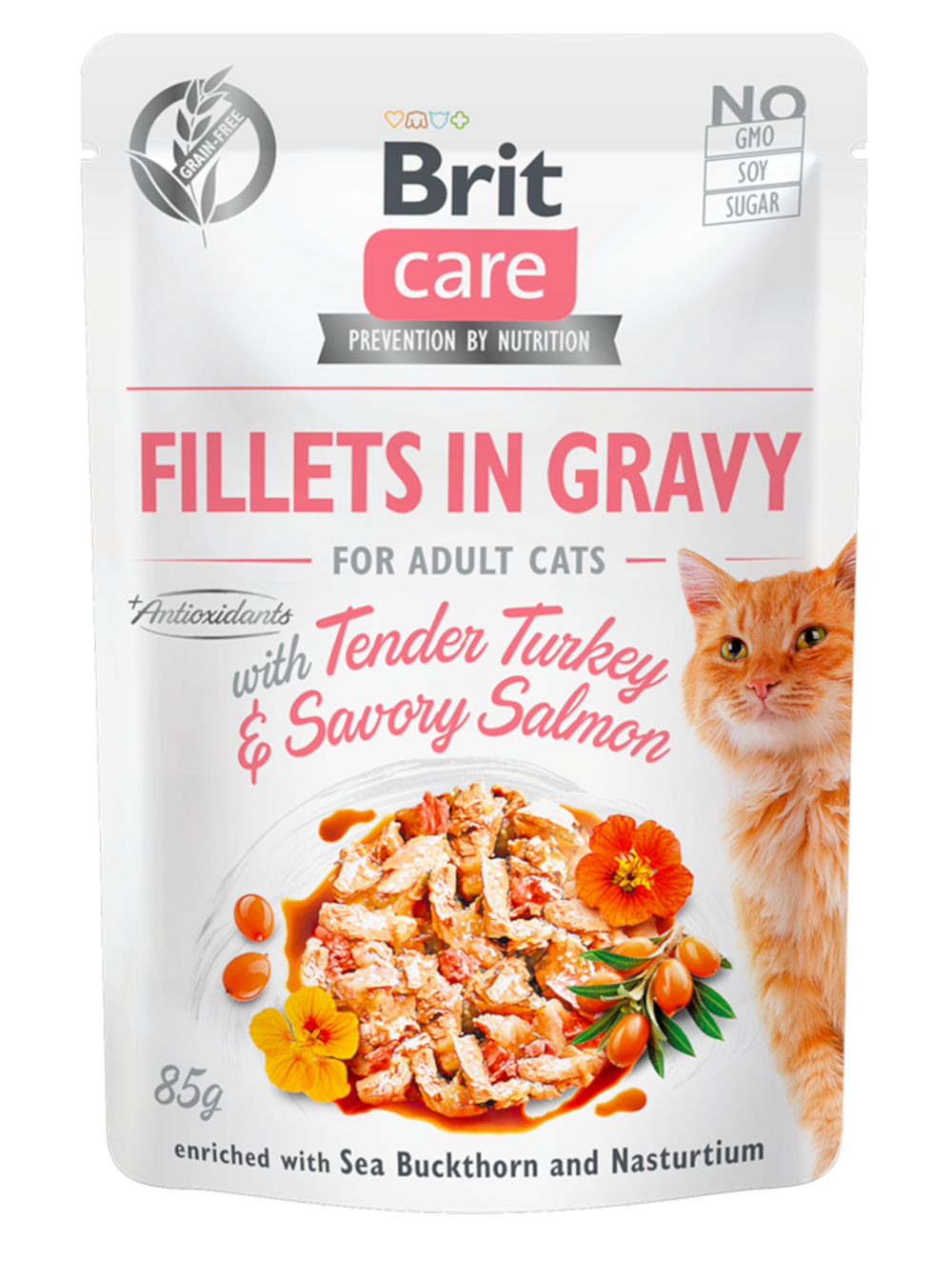 Brit Care Tender Turkey & Savory Salmon (indyk i łosoś) w sosie saszetka 85g - mokra karma dla kotów
