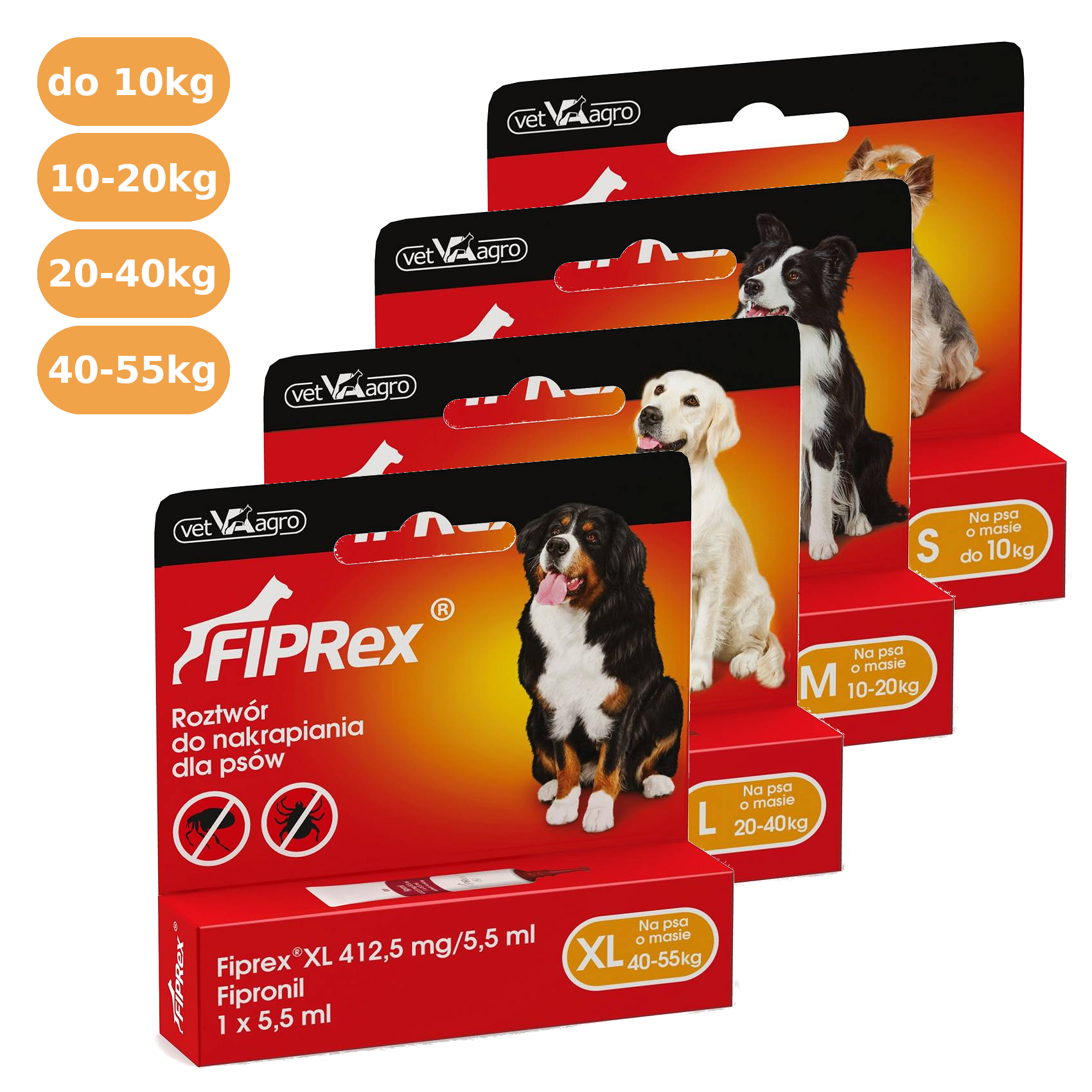 Fiprex krople przeciwko pchłom i kleszczom dla psów S/M/L/XL