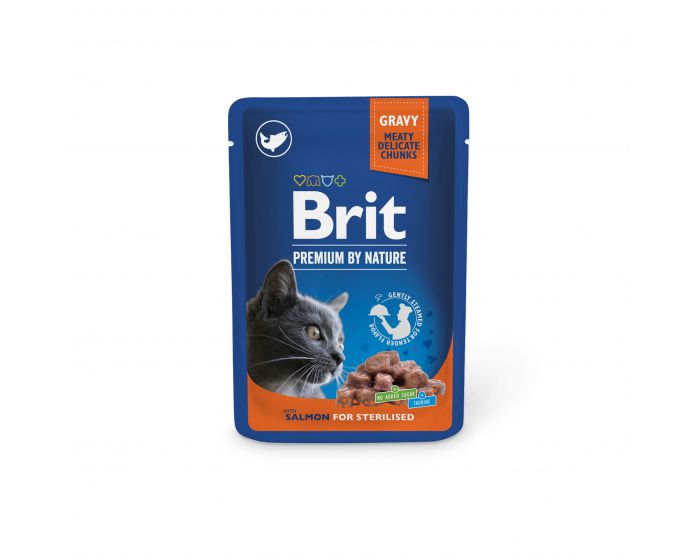 Brit Premium łosoś w sosie saszetka 100g - mokra karma dla kotów sterylizowanych