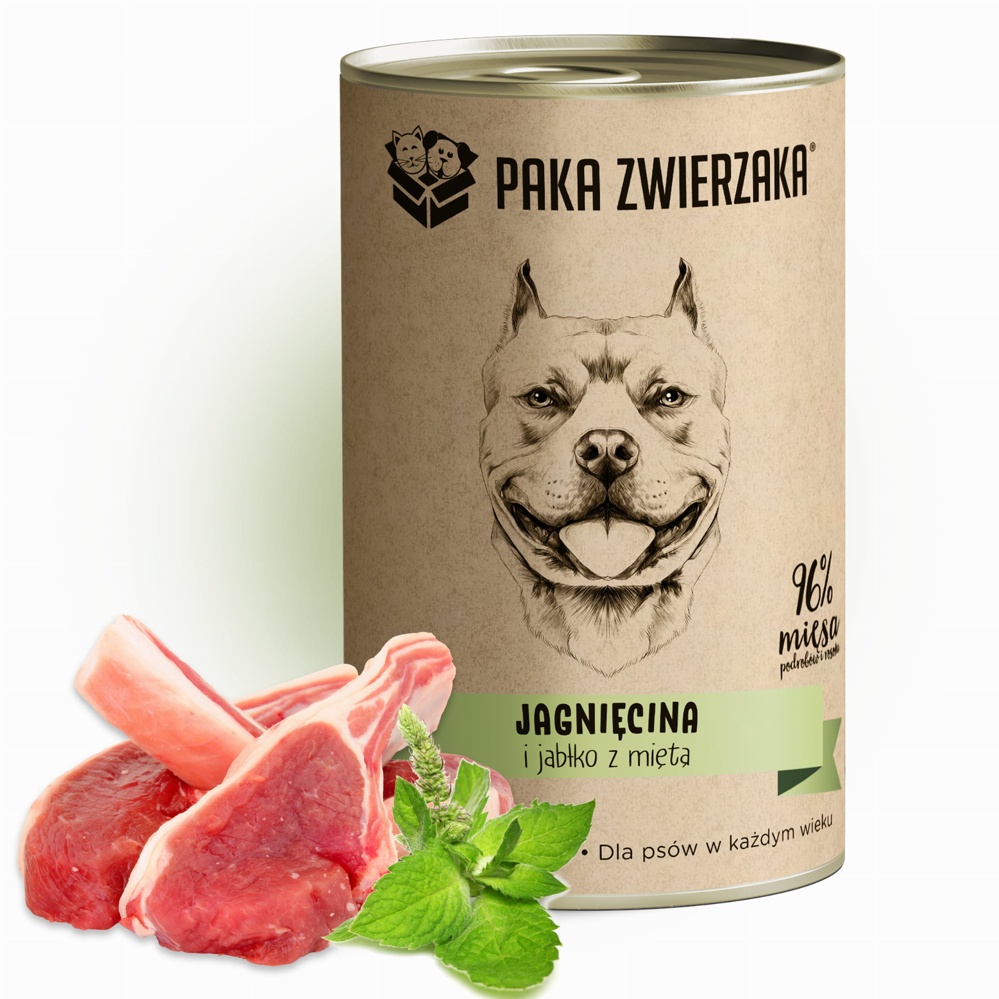 Paka Zwierzaka (jagnięcina i jabłko z miętą) puszka 400g - mokra karma dla szczeniąt i dorosłych psów