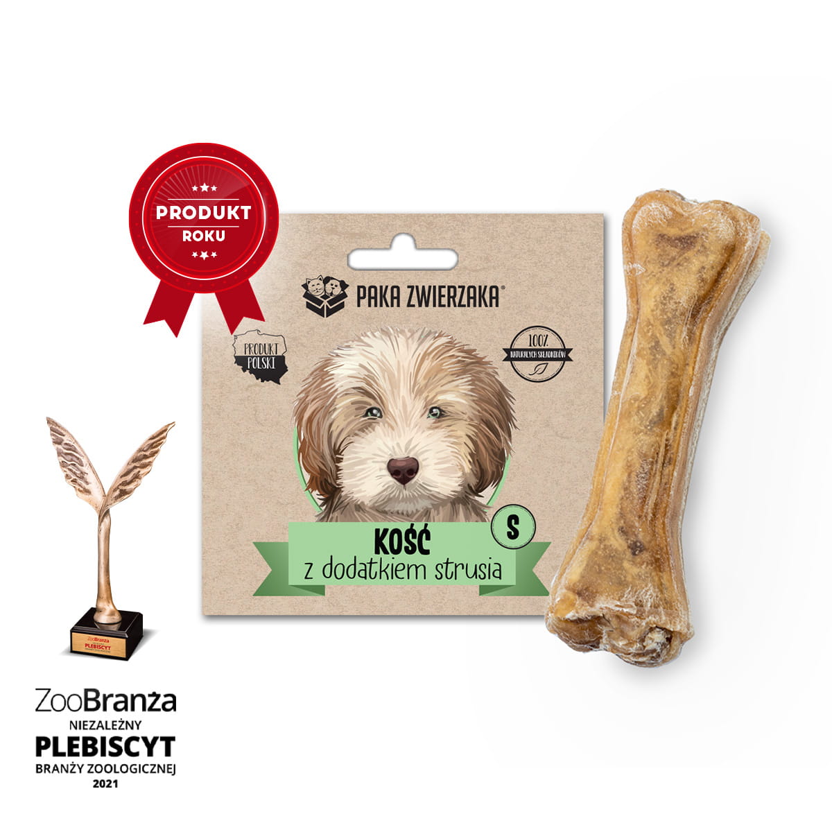 Paka Zwierzaka Kość z dodatkiem strusia S/M/L/XL - przysmak dla psów