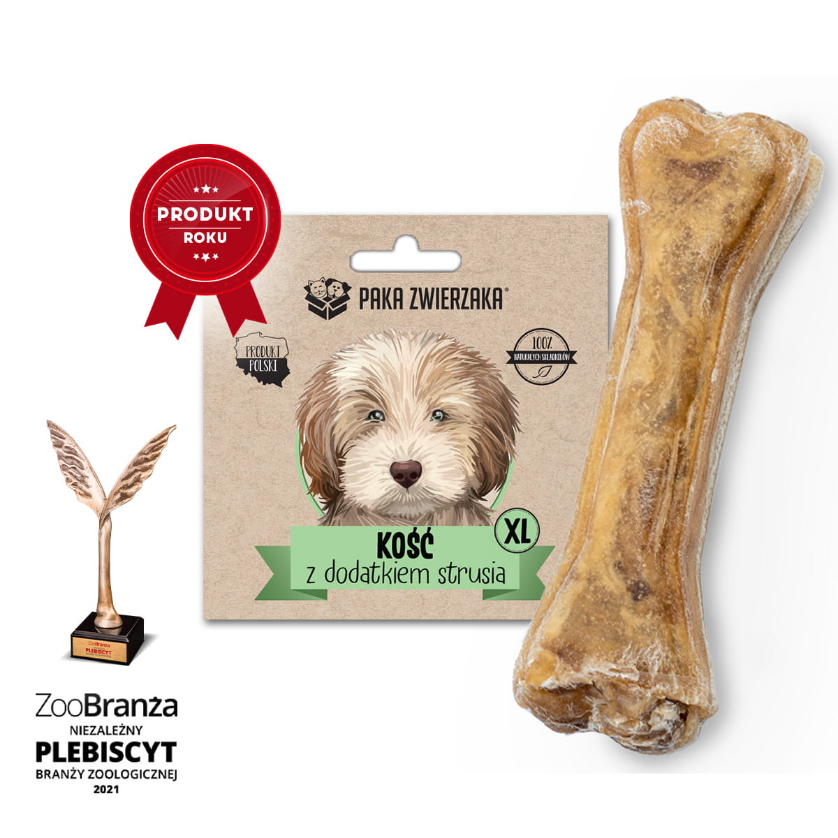 Paka Zwierzaka Kość z dodatkiem strusia S/M/L/XL - przysmak dla psów