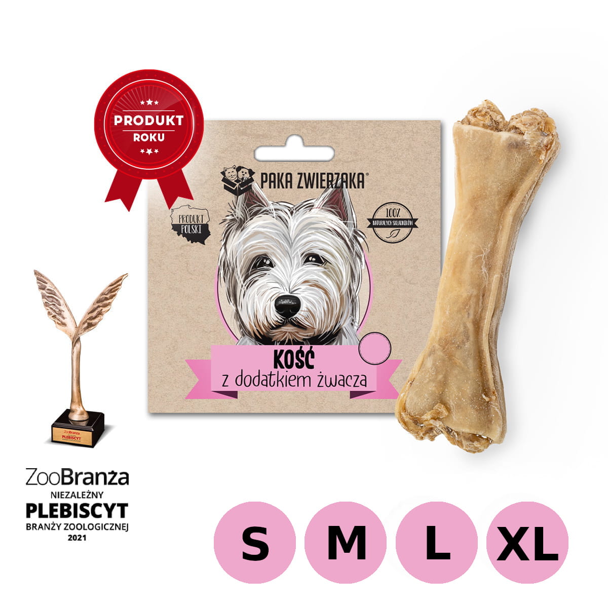 Paka Zwierzaka Kość z dodatkiem żwacza S/M/L/XL - przysmak dla psów