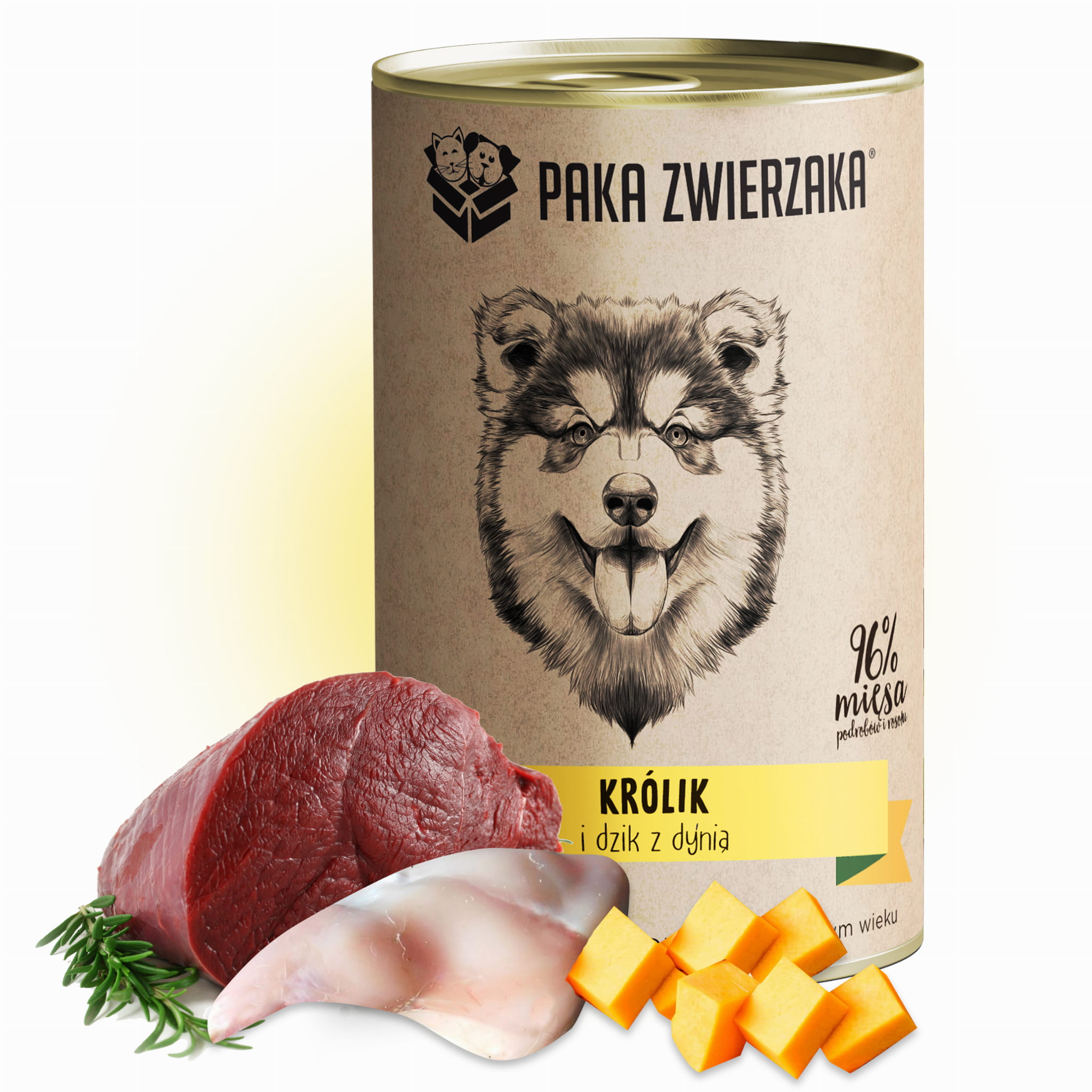 Paka Zwierzaka (królik i dzik z dynią) puszka 400g - mokra karma dla szczeniąt i dorosłych psów
