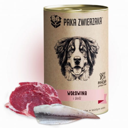 Paka Zwierzaka (wołowina i śledź) puszka 400g - mokra karma dla szczeniąt i dorosłych psów