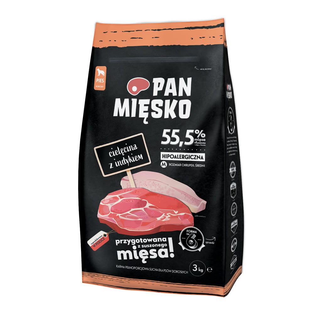 Pan Mięsko (cielęcina z indykiem) 3kg/9kg - sucha karma dla psów